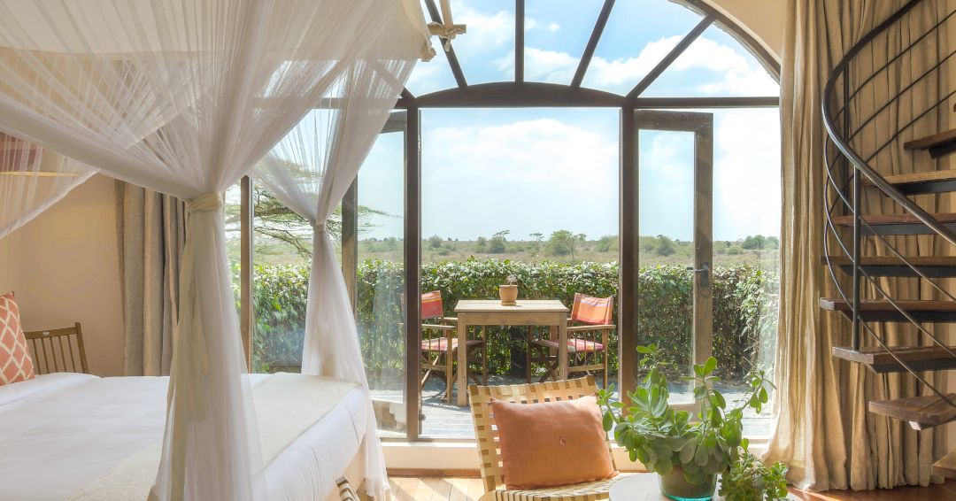 view of the Nairobi National Park from a room at the Ololo lodge